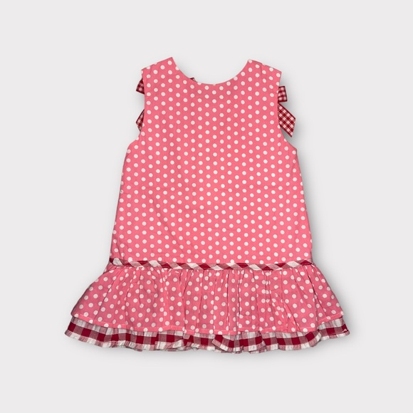 Lil Cactus Polkadot Heart Eyelet Trim Pink Pinafore Dress - Picture 5 of 5